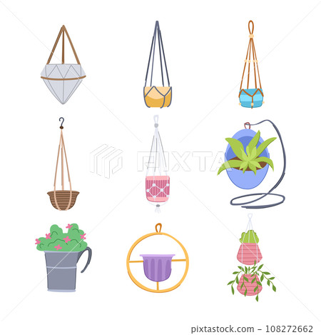 hanging planter set cartoon vector illustration 108272662