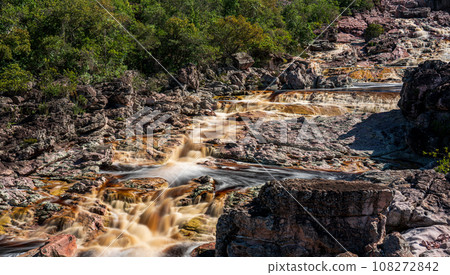 "Silky waterfall in Roncador River, Chapada Diamantina, amid lush forest." "Silky waterfall in Roncador River, Chapada Diamantina, amid lush forest." 108272842