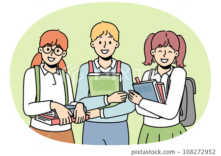 Schoolchildren keep textbooks, like to study. Schoolchildren keep textbooks, like to study. 108272952