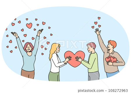 Young men, women hold big heart, give, spread love. 108272963