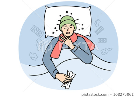 Sick guy suffering from cold, flu, sore throat or coronavirus. 108273061