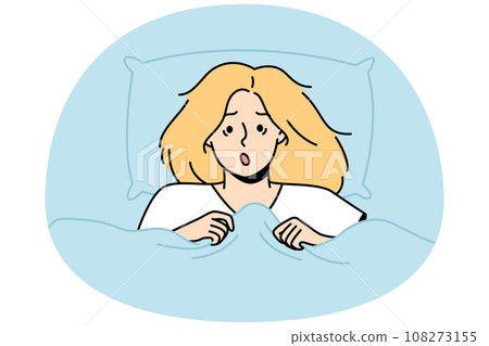 Girl woke up in horror after nightmare in dream. 108273155