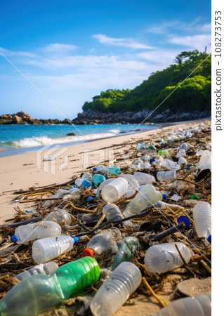 Plastic trash on beach unsightly problem tarnishes natural beauty of coastline also poses risks 108273753