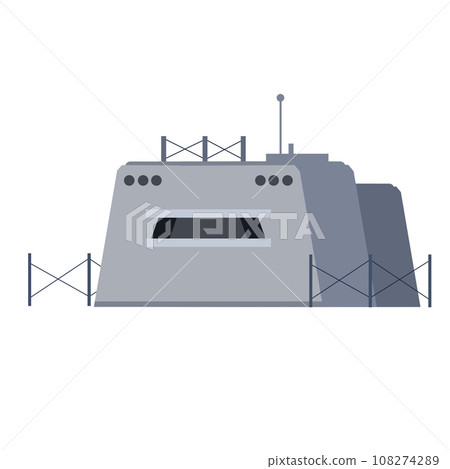 Military bunker. Defense warfare building. Army headquarter station, bomb shelter. Modern concrete fortification. 108274289