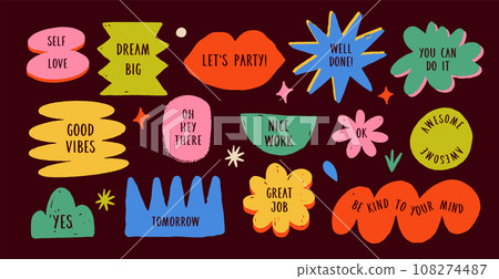 Hand drawn naive, bizarre abstract geometric shapes and forms. Modern contemporary figures, various 108274487