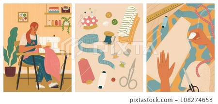 Sewing and needlework hand craft hobby scene set 108274653