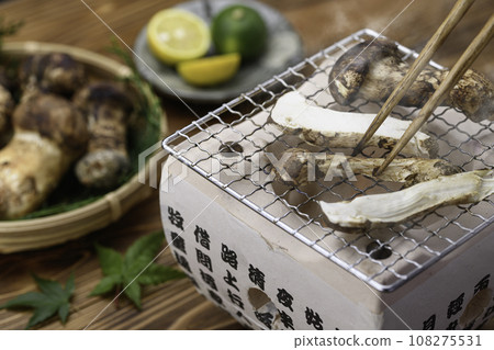 秋天的味道：烤松茸，優質食材，炭火烤松茸 108275531