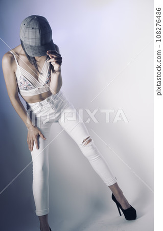 Sexy female underwear model in studio Sexy female underwear model in studio 108276486