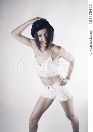 Sexy female underwear model in studio Sexy female underwear model in studio 108276498