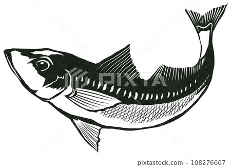 鱈魚的簡單黑白插圖 108276607