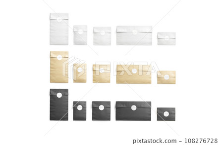 Blank black, craft and white paper bag with sticker mockup Blank black, craft and white paper bag with sticker mockup 108276728