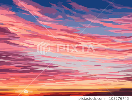 Sunset sky in yellow-violet color with clouds 108276743