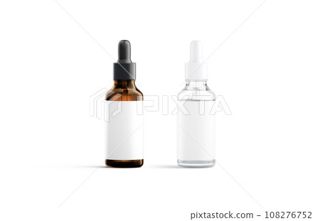 Blank transparent and amber glass dropper bottle white label mockup Blank transparent and amber glass dropper bottle white label mockup 108276752