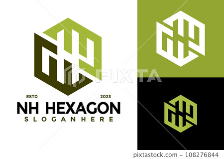 Simple Unique Letter NH Hexagon Logo design vector symbol icon illustration 108276844