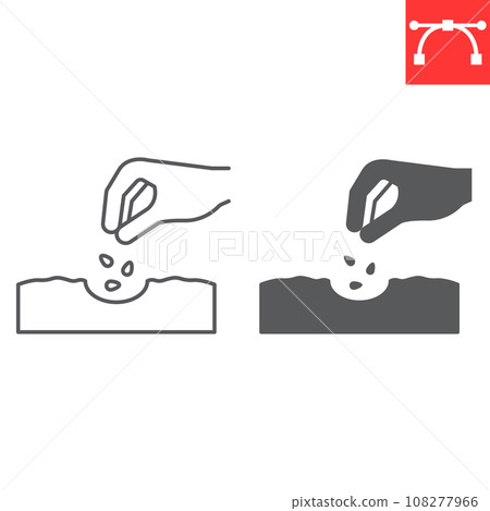 Hand planting seeds line and glyph icon, gardening and agriculture, seeding vector icon, vector graphics, editable stroke outline sign, eps 10. 108277966