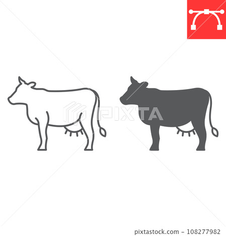 Cow line and glyph icon, farm and agriculture, cow meat vector icon, vector graphics, editable stroke outline sign, eps 10. 108277982