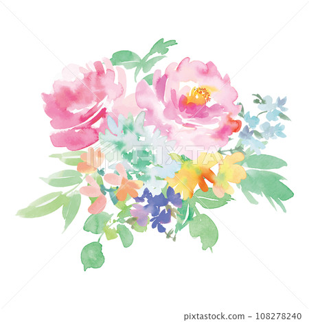 水彩畫色彩繽紛的花朵的花束插圖 108278240