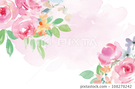 Background illustration of pink roses and flowers painted in watercolor 108278242