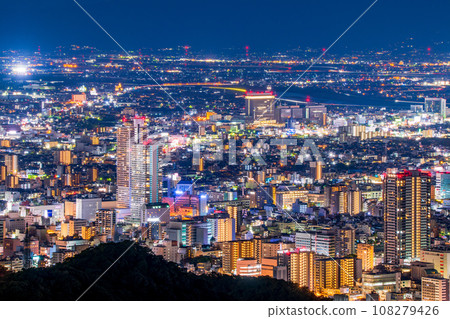 Gifu Prefecture, night view from Mt. Kinka 108279426