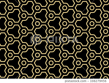 Abstract geometric pattern. A seamless vector background. Gold and black ornament. Graphic modern pattern. Simple lattice graphic design Abstract geometric pattern. A seamless vector background. Gold and black ornament. Graphic modern pattern. Simple lattice graphic design 108279456