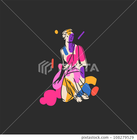 Hand drawn vector abstract graphic,greek ancient sculpture statues and column line modern contemporary poster.Antique vintage classic sculpture in trendy line style.Antique graffiti design background. 108279529