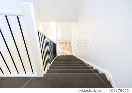 Stairs with brand new white handrails Stairs with brand new white handrails 108279965