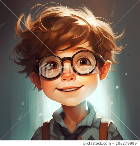 手绘卡通可爱的戴着眼镜的小男孩插画 手绘卡通可爱的戴着眼镜的小男孩插画 108279999