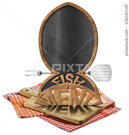 Template of a Restaurant Menu in the Shape of Small Wooden Fish 108280100