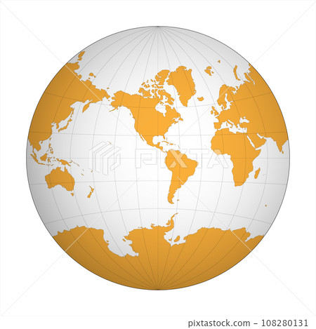 Simplified Map of World in the circle focused on Americas. Latitude and longitude grid. Van der Grinten projection. Thin black line wireframe vector illustration Simplified Map of World in the circle focused on Americas. Latitude and longitude grid. Van der Grinten projection. Thin black line wireframe vector illustration 108280131