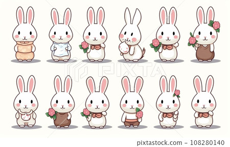 AI-generated content. Cute little cartoon bunny for baby shower and Easter  108280140