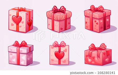 AI-generated content. Cartoon flat illustrations of gift boxes isolated on simple background AI-generated content. Cartoon flat illustrations of gift boxes isolated on simple background 108280141
