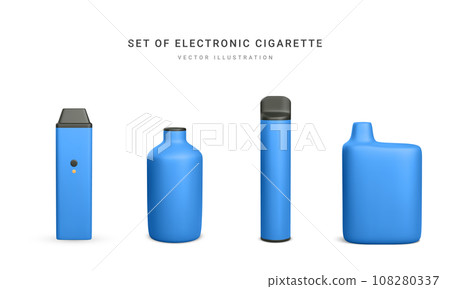 Set of 3d realistic disposable electronic cigarette isolated on white background. Modern smoking, vaping and nicotine with different flavors. Vector illustration Set of 3d realistic disposable electronic cigarette isolated on white background. Modern smoking, vaping and nicotine with different flavors. Vector illustration 108280337