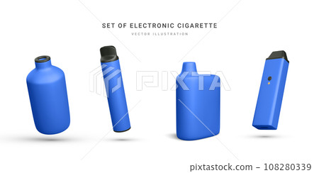 Set of 3d realistic disposable electronic cigarette isolated on white background. Modern smoking, vaping and nicotine with different flavors. Vector illustration Set of 3d realistic disposable electronic cigarette isolated on white background. Modern smoking, vaping and nicotine with different flavors. Vector illustration 108280339