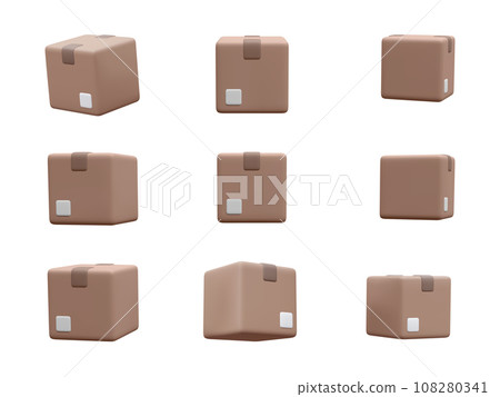 Set of 3d cardboard closed boxes isolated on white background. Realistic delivery cargo parcels in cartoon style. Vector illustration Set of 3d cardboard closed boxes isolated on white background. Realistic delivery cargo parcels in cartoon style. Vector illustration 108280341