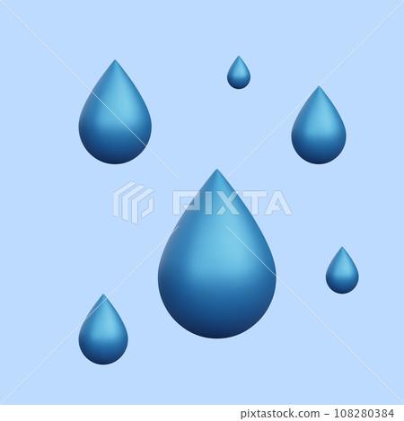 3d realistic water drops isolated on blue background. Raindrops. Vector illustration 108280384