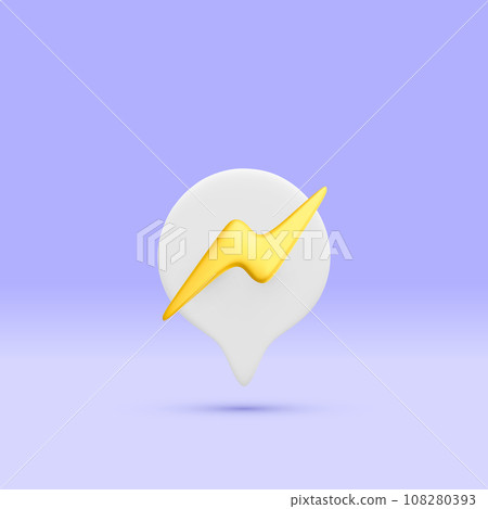 3d realistic speech bubble with thunder bolt isolated on light background. Flash lightning for online social communication on applications. Vector illustration 3d realistic speech bubble with thunder bolt isolated on light background. Flash lightning for online social communication on applications. Vector illustration 108280393