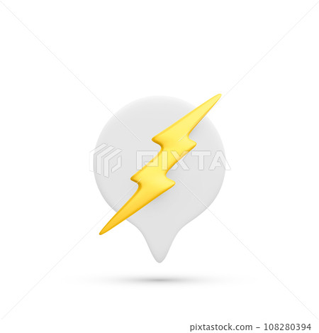 3d realistic speech bubble with thunder bolt isolated on white background. Flash lightning for online social communication on applications. Vector illustration 108280394