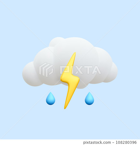 3d realistic storm cloud icon with lightning and raindrops isolated on blue background. Vector illustration 3d realistic storm cloud icon with lightning and raindrops isolated on blue background. Vector illustration 108280396