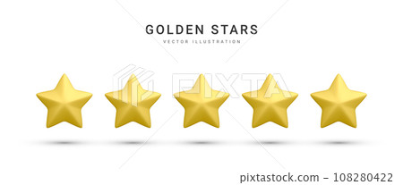 Five Golden Rating Star Vector Illustration On White Background