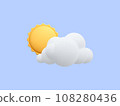 3d realistic cloud with sun in cartoon style isolated on blue background. Weather forecast icon. Vector illustration 108280436
