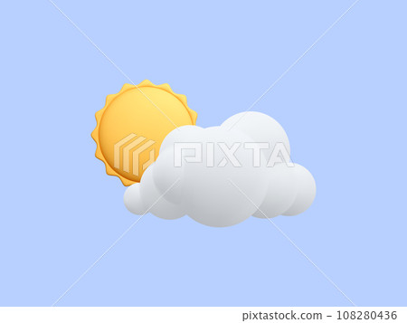 3d realistic cloud with sun in cartoon style isolated on blue background. Weather forecast icon. Vector illustration 3d realistic cloud with sun in cartoon style isolated on blue background. Weather forecast icon. Vector illustration 108280436