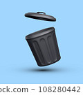 3d realistic black open trash can isolated on blue background. Vector illustration 108280442