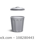 3d realistic silver open trash can isolated on white background. Vector illustration 108280443