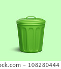 3d realistic trash can isolated on green background. Vector illustration 108280444