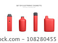 Set of 3d realistic disposable electronic cigarette isolated on white background. Modern smoking, vaping and nicotine with different flavors. Vector illustration 108280455