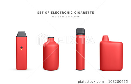 Set of 3d realistic disposable electronic cigarette isolated on white background. Modern smoking, vaping and nicotine with different flavors. Vector illustration Set of 3d realistic disposable electronic cigarette isolated on white background. Modern smoking, vaping and nicotine with different flavors. Vector illustration 108280455