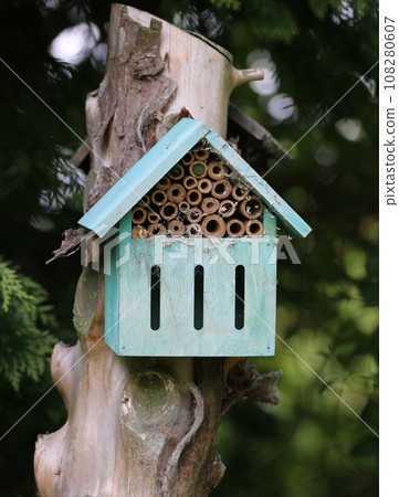 Wooden bug hotel with bamboo canes 108280607