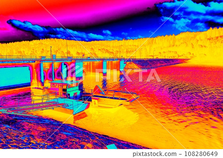 River and damm bridge. Thermography measurement scan River and damm bridge. Thermography measurement scan 108280649