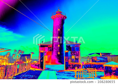 Lighthouse tower against blue sky, Thermography measurement scan 108280655