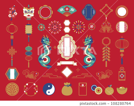 龍與中式裝飾框及圖示素材集 108280764